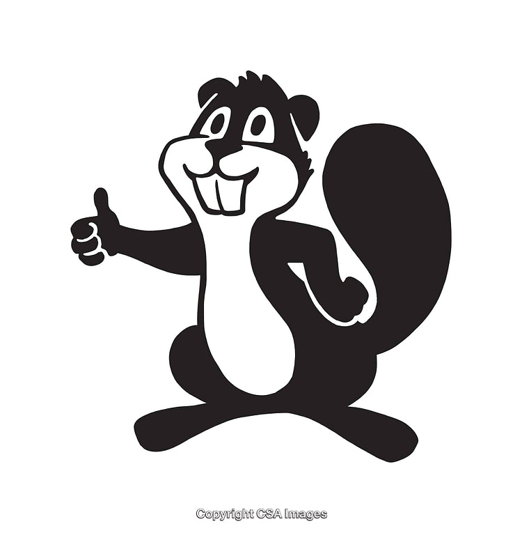 Black and White Cartoon Beaver Giving a Thumbs Up With a Smile