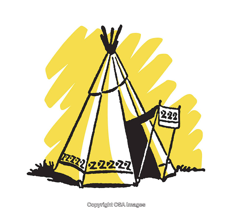 Colorful Illustration of a Cozy Teepee Tent Design with Vibrant Yellow Background