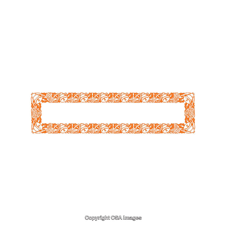 Ornate Orange Floral Rectangular Frame Isolated on White Background