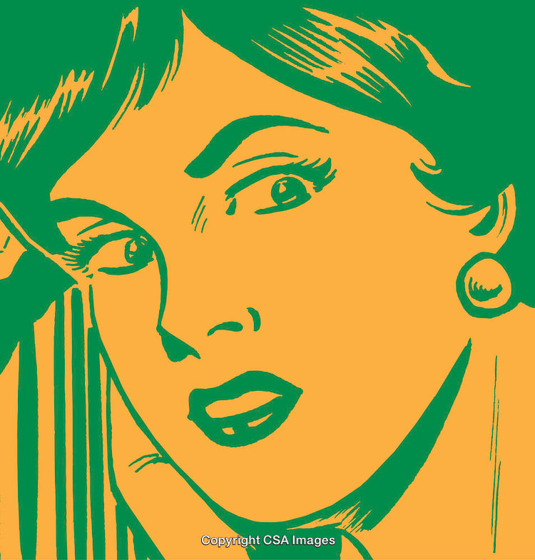 Pop Art Style Retro Woman Portrait in Bold Green and Yellow Colors