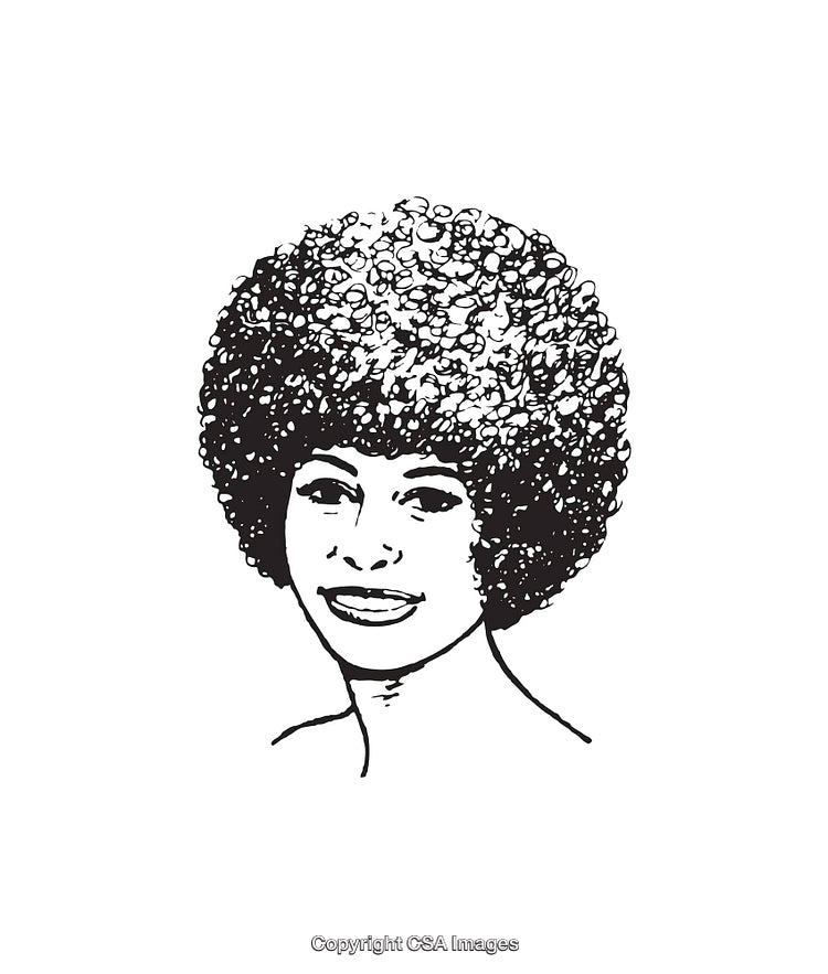 Black and White Line Art Illustration of a Smiling Woman with Curly Hair