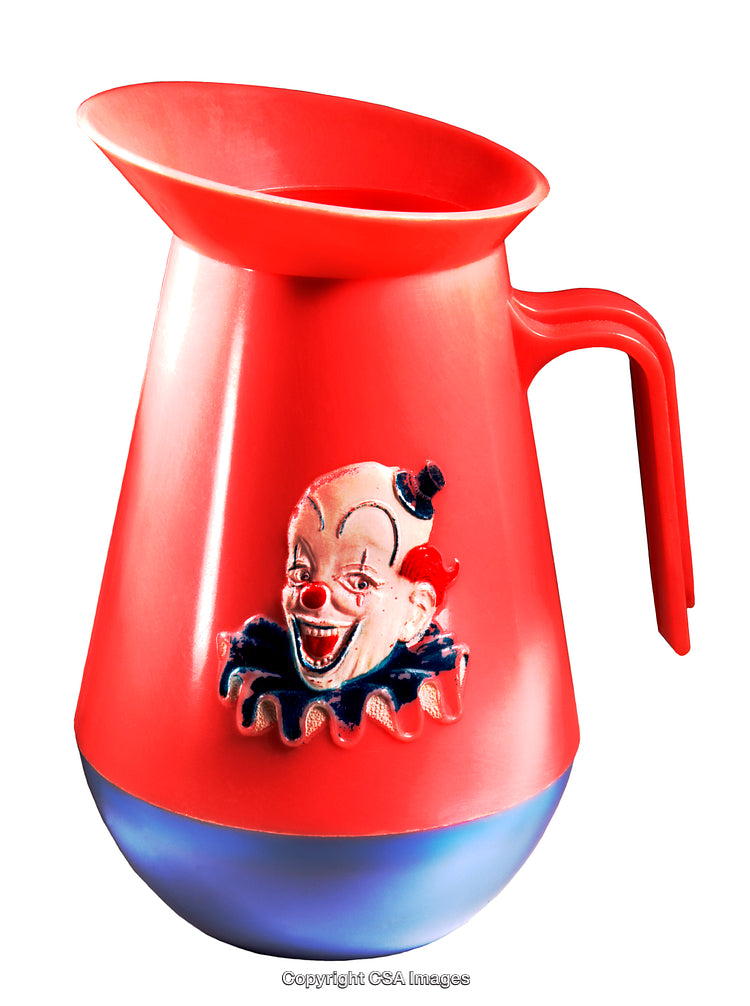 Colorful Plastic Jug with Clown Motif and Retro Toy Appeal