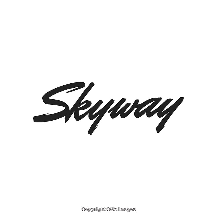 Stylized Script Font Text of Skyway on a Minimal White Background