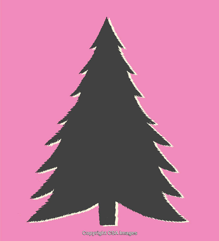 Colorful Stylized Christmas Tree Illustration with Pink Background