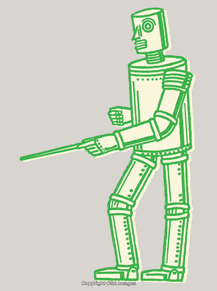 Retro Green Line Art of a Humanoid Robot with a Simple Design