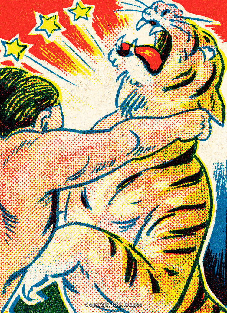 Retro Comic Illustration of Action Scene Featuring Dramatic Conflict