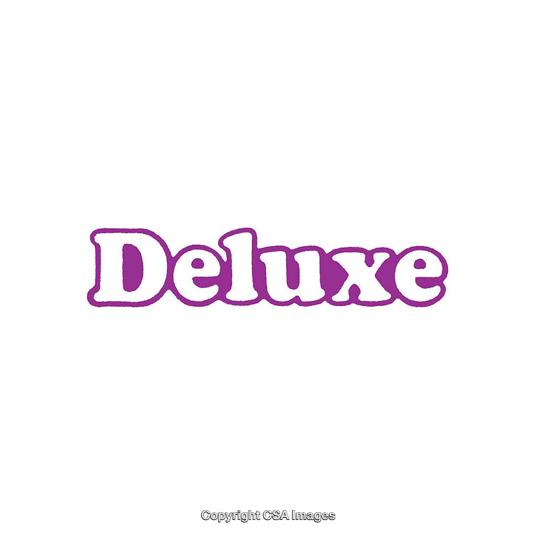 Purple Deluxe Text in Bold Typeface Centered on White Background