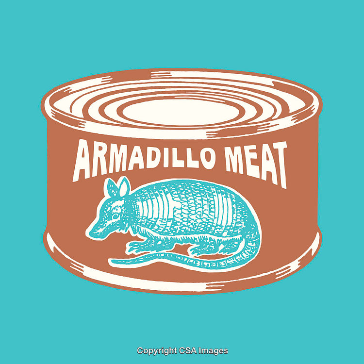 Retro Illustration of Armadillo Meat Can on Teal Background