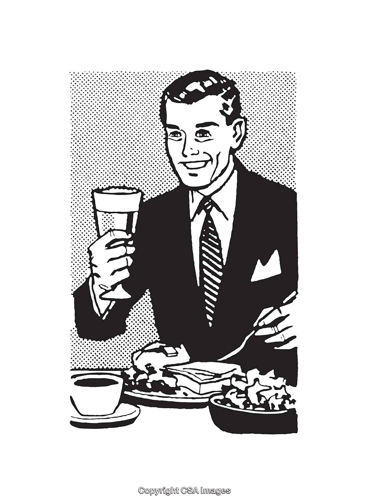 Retro Illustration of a Person Enjoying a Meal and Beverage