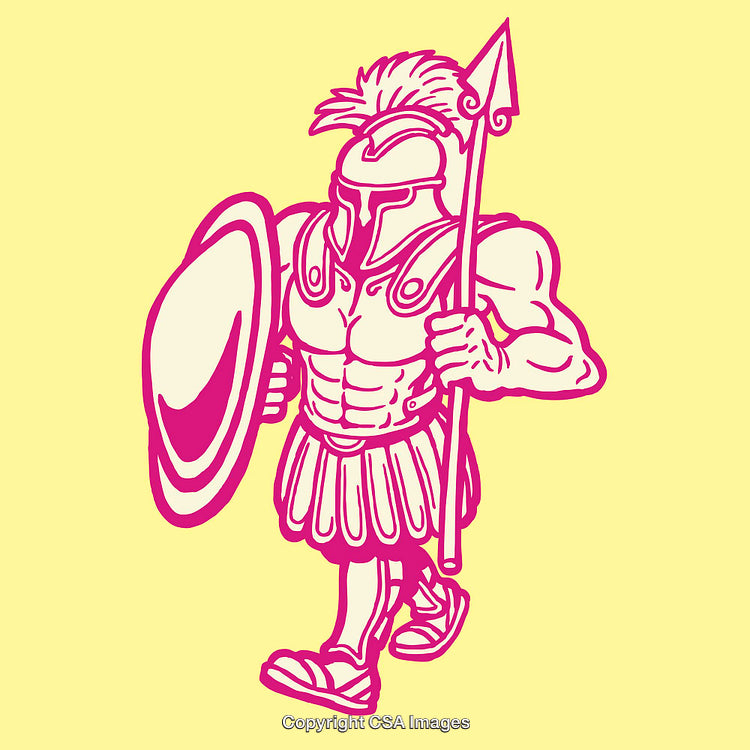 Illustration of a Styled Ancient Warrior in Pink Outline on Yellow Background
