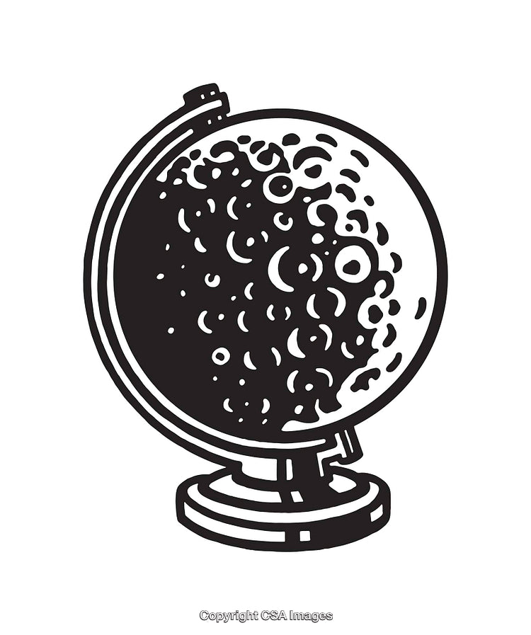Black and White Line Art Illustration of a Moon Globe