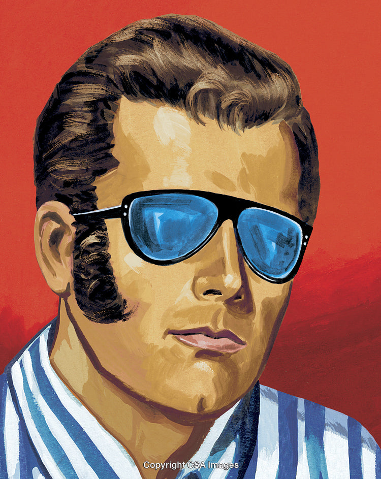 Retro-Styled Portrait of a Man Wearing Sunglasses Against a Red Background