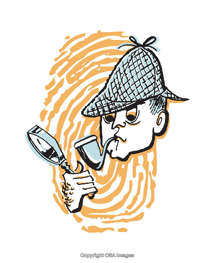 Detective Illustration with Hat, Pipe, Magnifying Glass, and Fingerprint Design