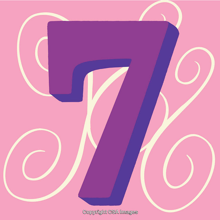 Colorful Artistic Rendering of the Number Seven with Pink Background