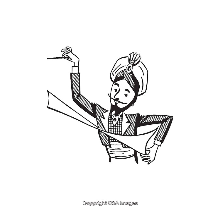 Charming Black and White Line Art of a Mustachioed Gentleman in Traditional Dress