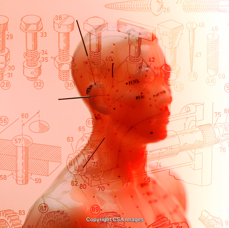 Abstract Blend of Engineering Concepts and Plastic Figure Silhouette