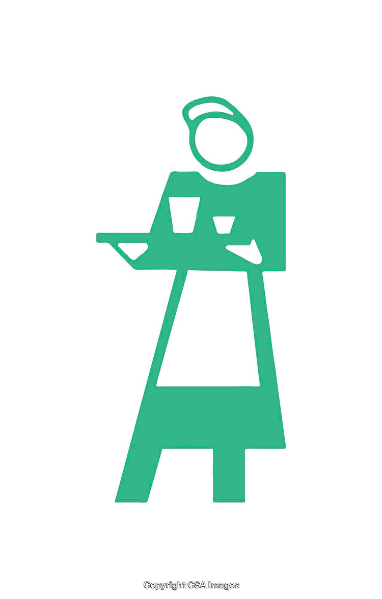 Minimal Green Icon Depicting a Waiter Holding a Tray of Drinks