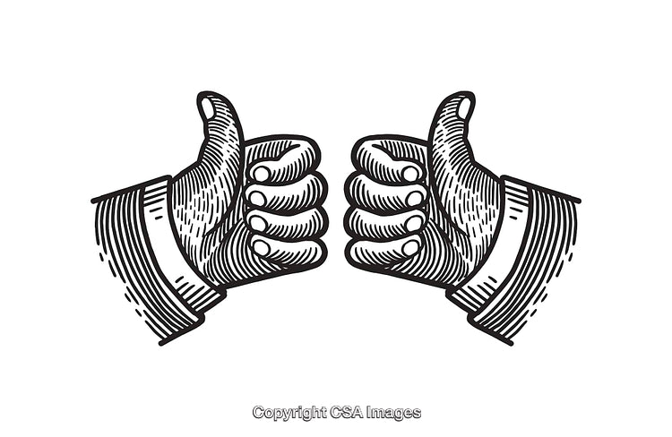 Vintage Line Art Illustrations of Two Thumbs Up Gesture