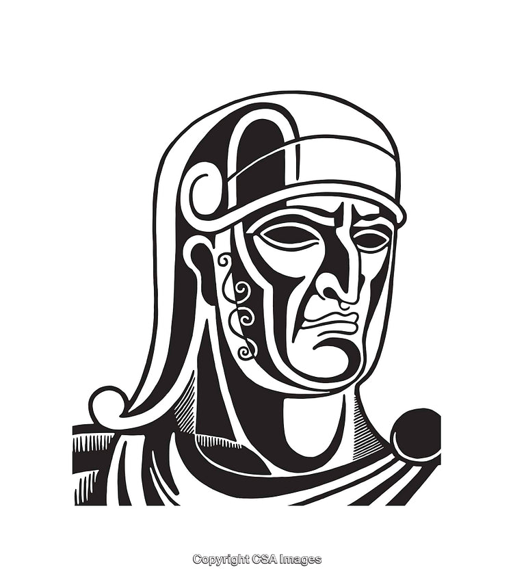 Black And White Line Art Illustration of a Historical Warrior