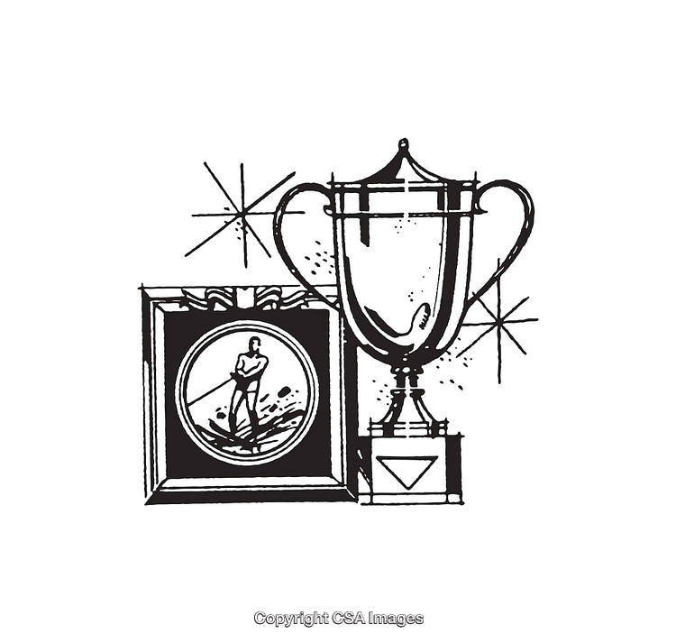 Line Art Trophy and Portrait Illustration Interpreted in Black and White