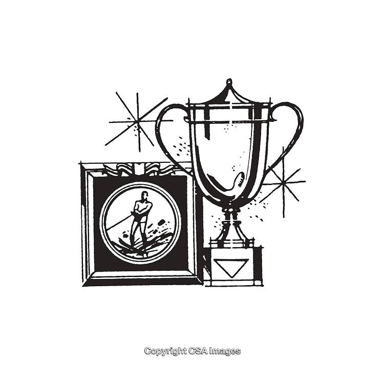 Line Art Trophy and Portrait Illustration Interpreted in Black and White