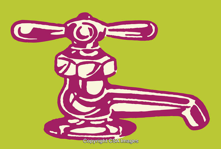 Colorful Line Art Illustration of a Traditional Water Faucet on Green Background