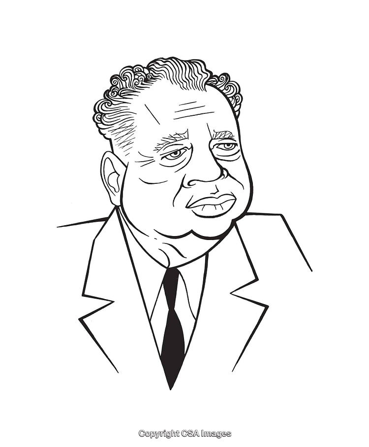 Black and White Line Drawing of a Thoughtful Individual in a Suit