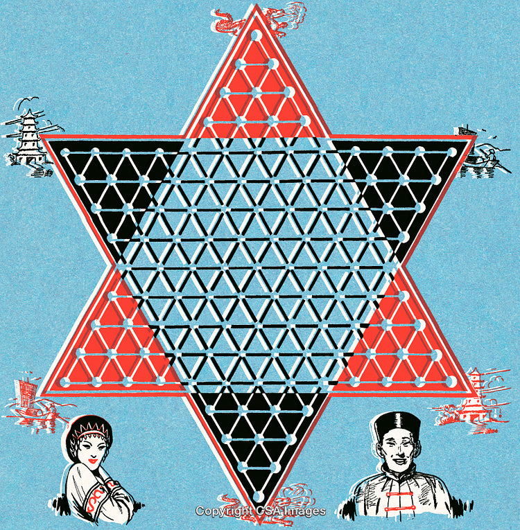 Chinese Star Design Featuring Geometric Patterns and Cultural Illustrations