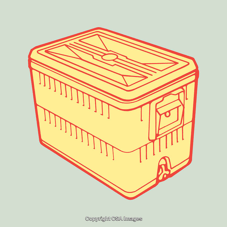 Stylized Cooler Illustration in Retro Yellow and Orange Tones