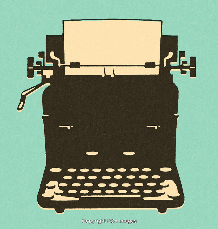 Vintage Typewriter Illustration on Colored Background, Retro Office Equipment Design