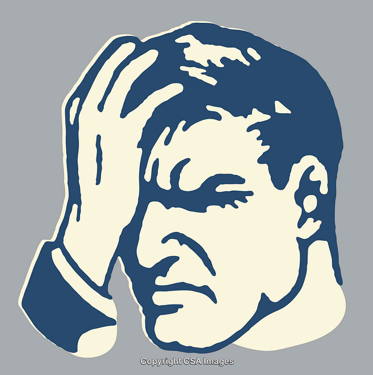 Vintage Style Illustration of a Distressed Man Touching His Head