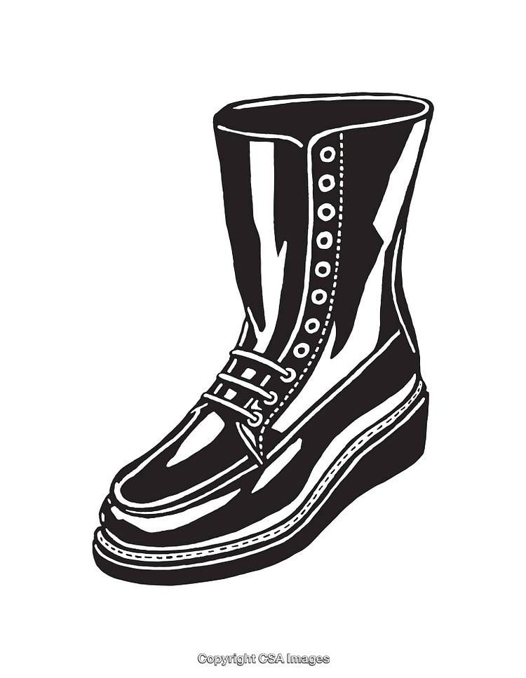 Black And White Line Art Illustration of a Stylish Leather Boot