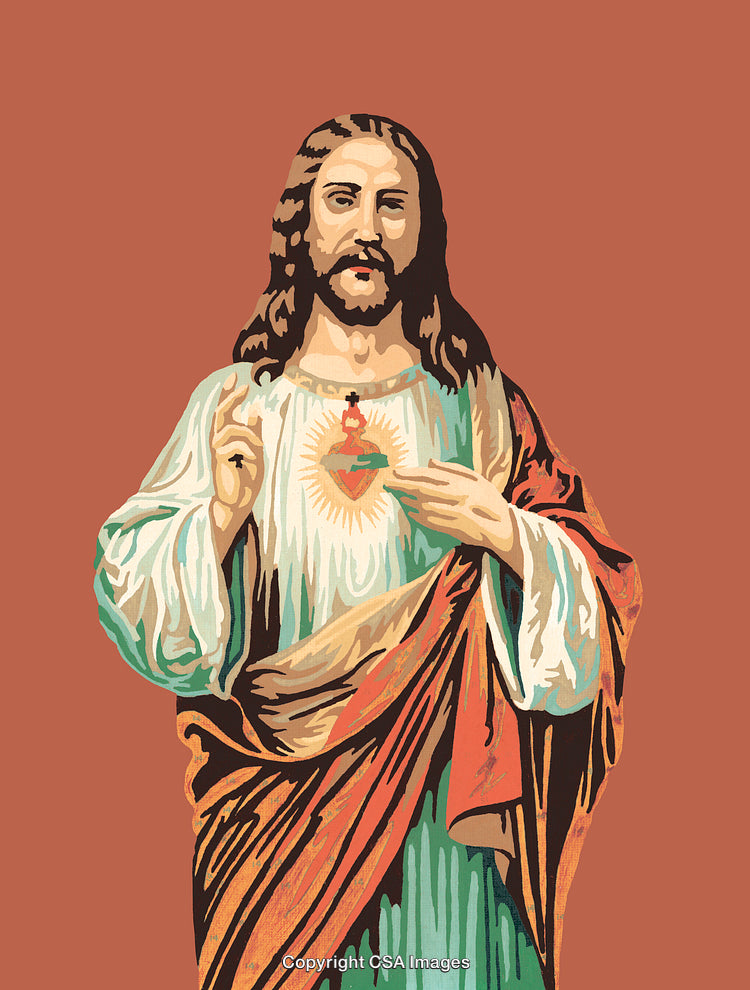 Sacred Heart Religious Illustration in Paint By Numbers Style