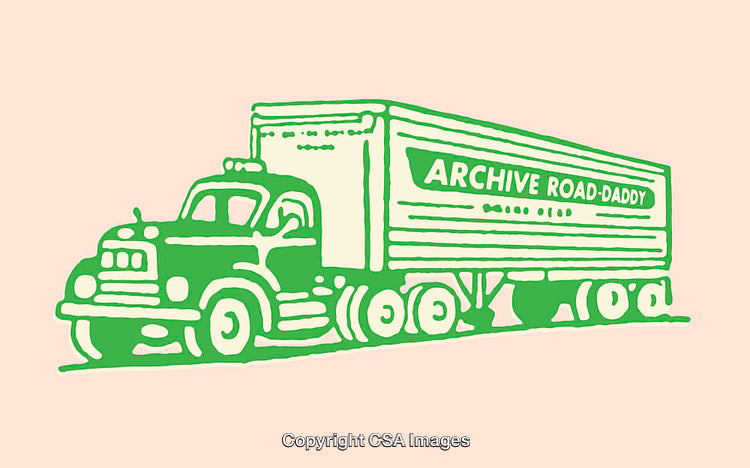 Vintage Style Green Truck Line Art Illustration on Pastel Background