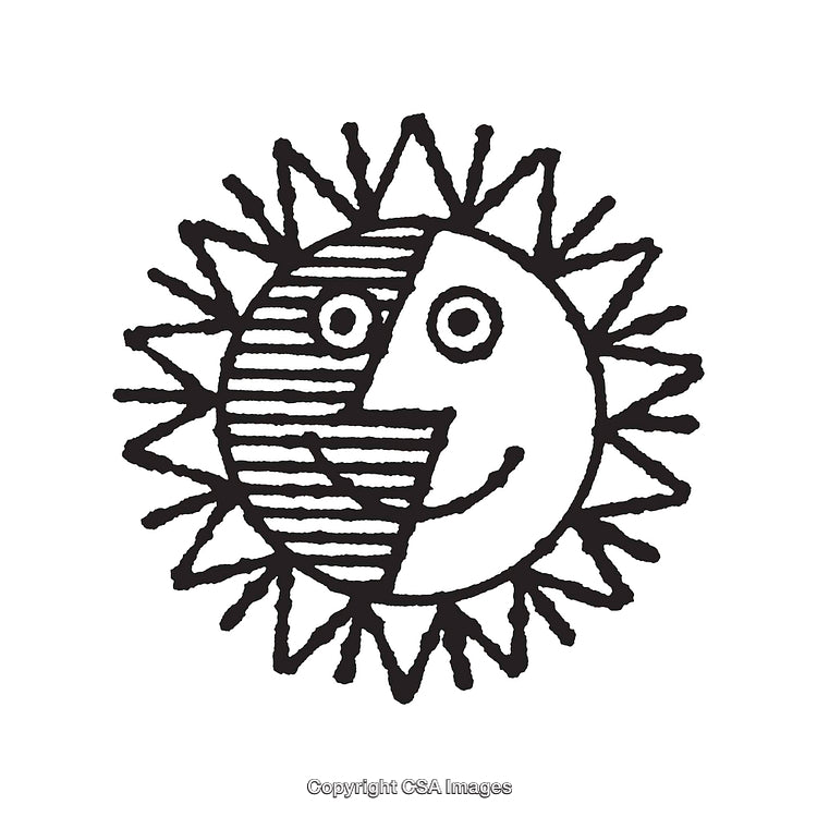 Abstract Black and White Sun and Moon Line Art Design