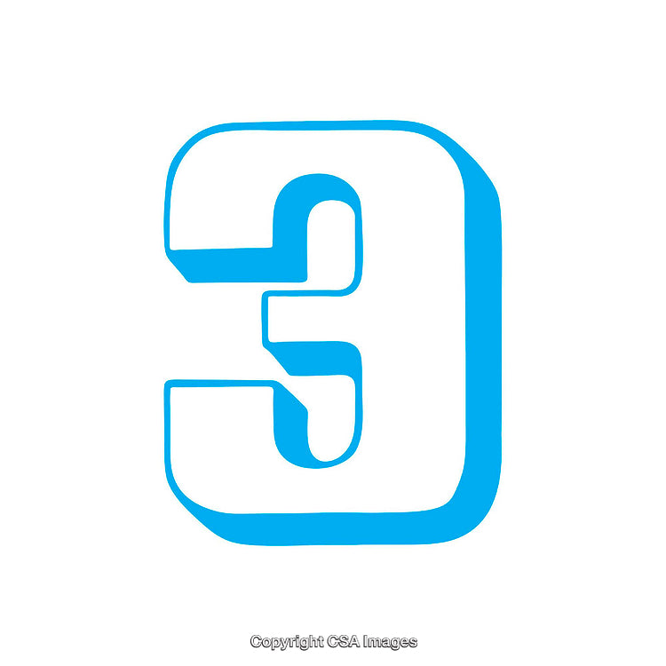 Blue Number Three in Modern Graphic Style Isolated on White Background