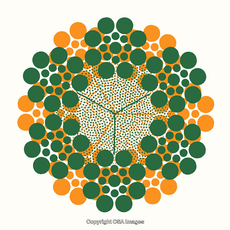 Colorful Circular Pattern Featuring Green and Orange Dot Design