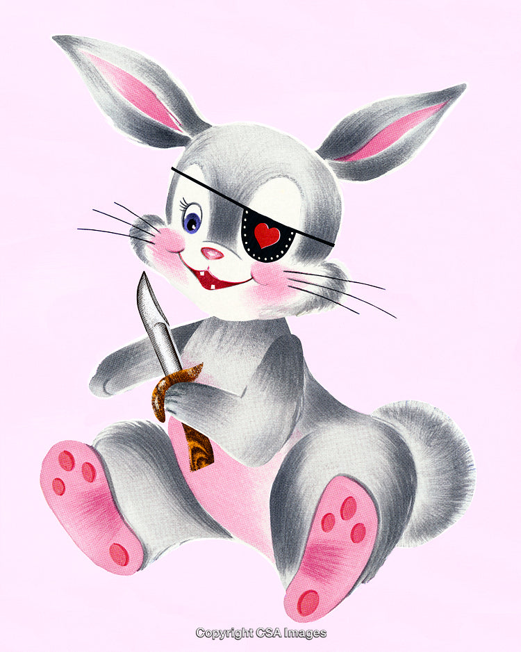Playful Rabbit Pirate Holding Dagger on Light Pink Background