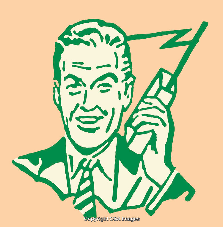 Retro Style Line Art Businessman Using a Cell Phone
