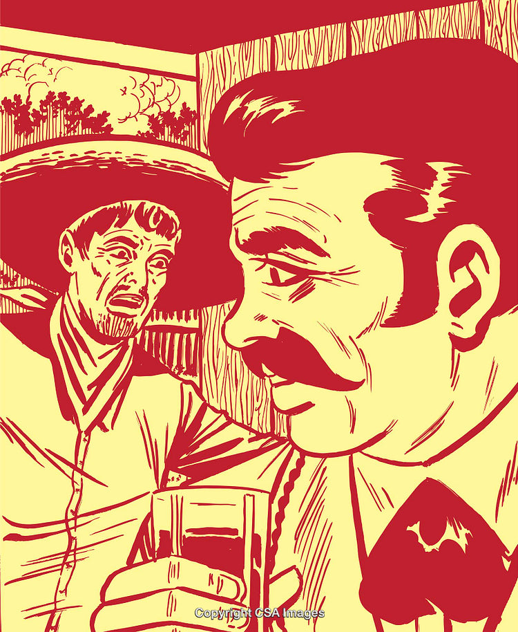 Vintage Styled Illustration of Two Men in a Western Saloon Scene