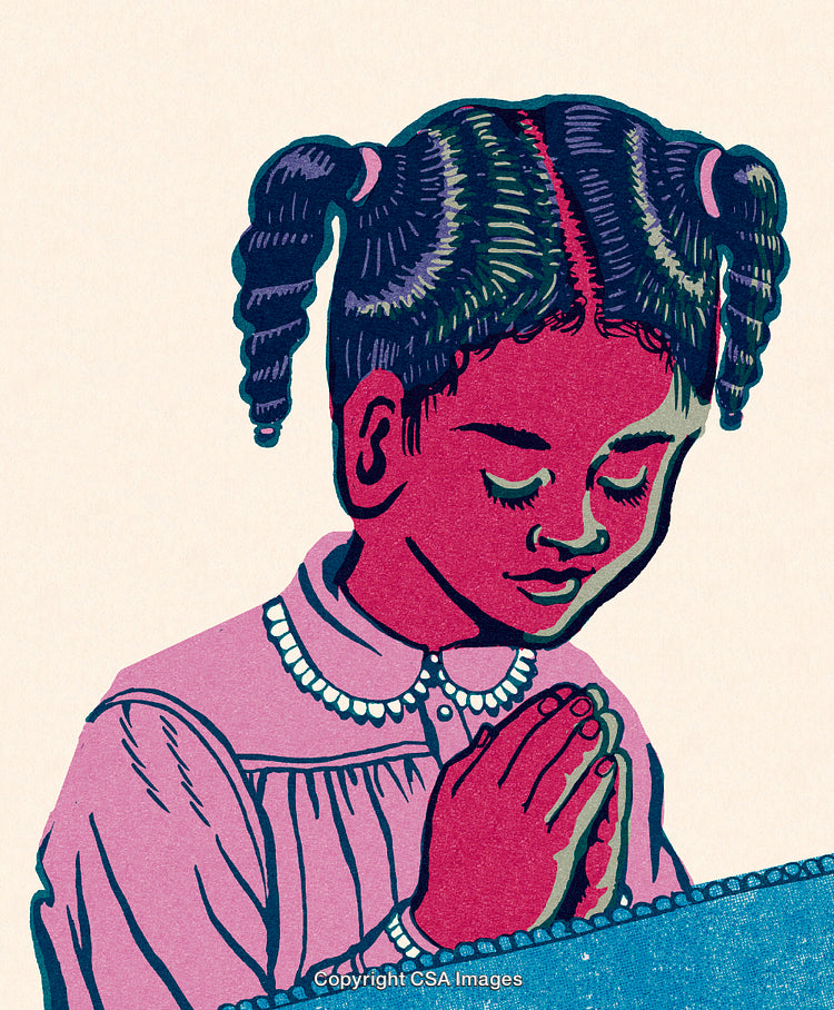 Illustration of a Young Girl Praying With Her Hands Together