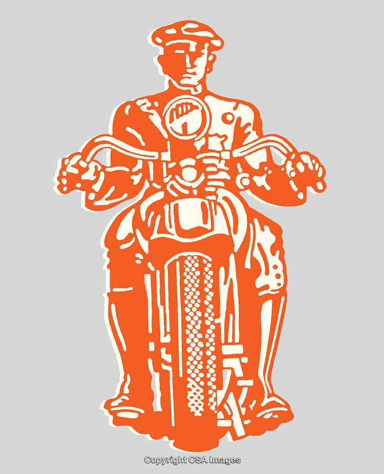 Retro Illustration of a Person Riding a Motorcycle in Bold Colors