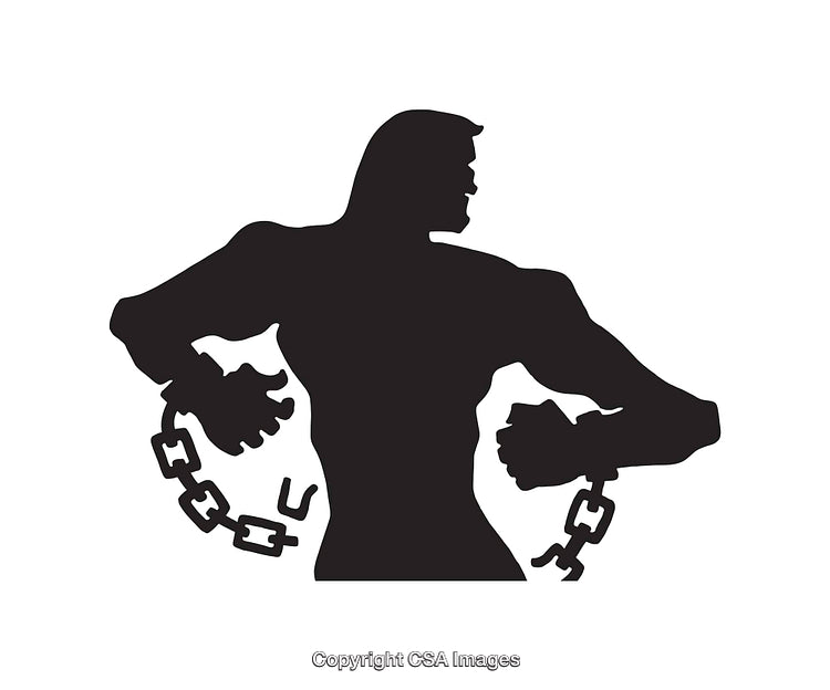 Silhouette Icon of a Strong Figure Breaking Free from Chains