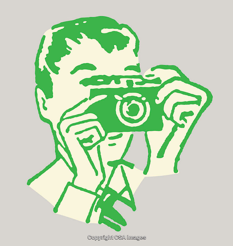 Colorful Line Art Depicting a Photographer Holding a Camera in a Retro Style