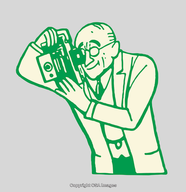 Vintage Line Art of Photographer Using Retro Camera in Green