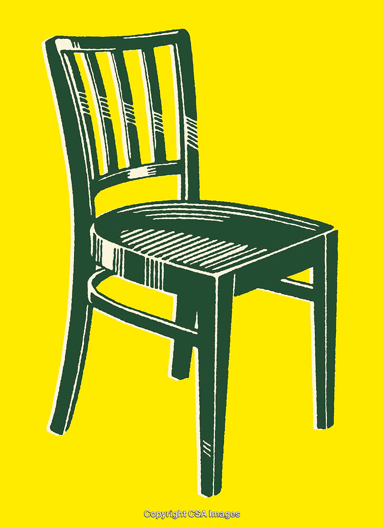 Illustration of a Wooden Chair on Vibrant Yellow Background