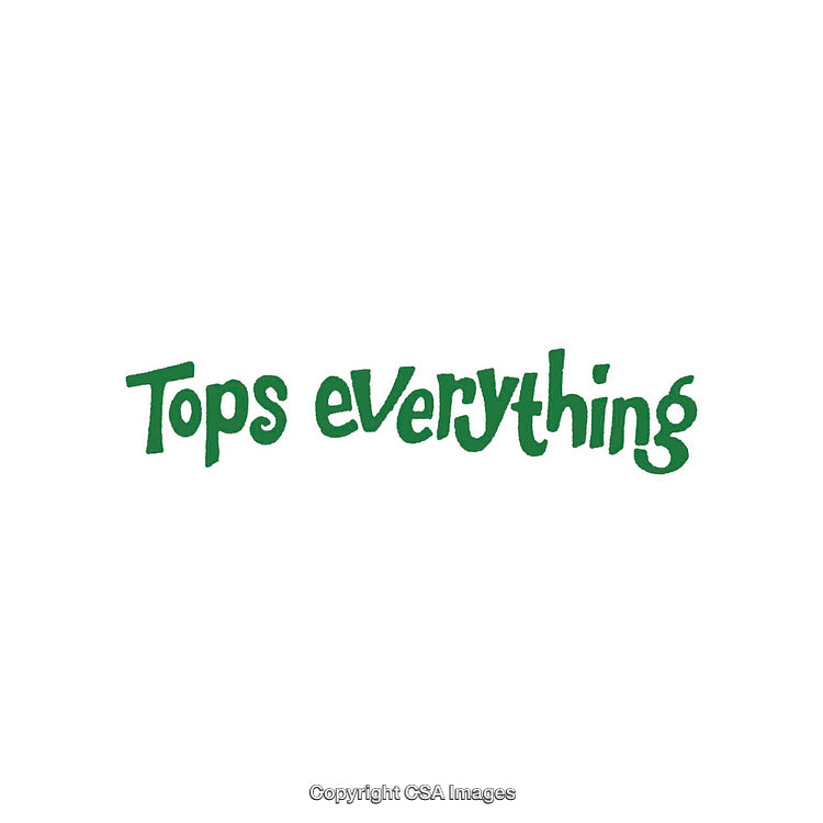 Simple Green Text Reading 'Tops Everything' on White Background