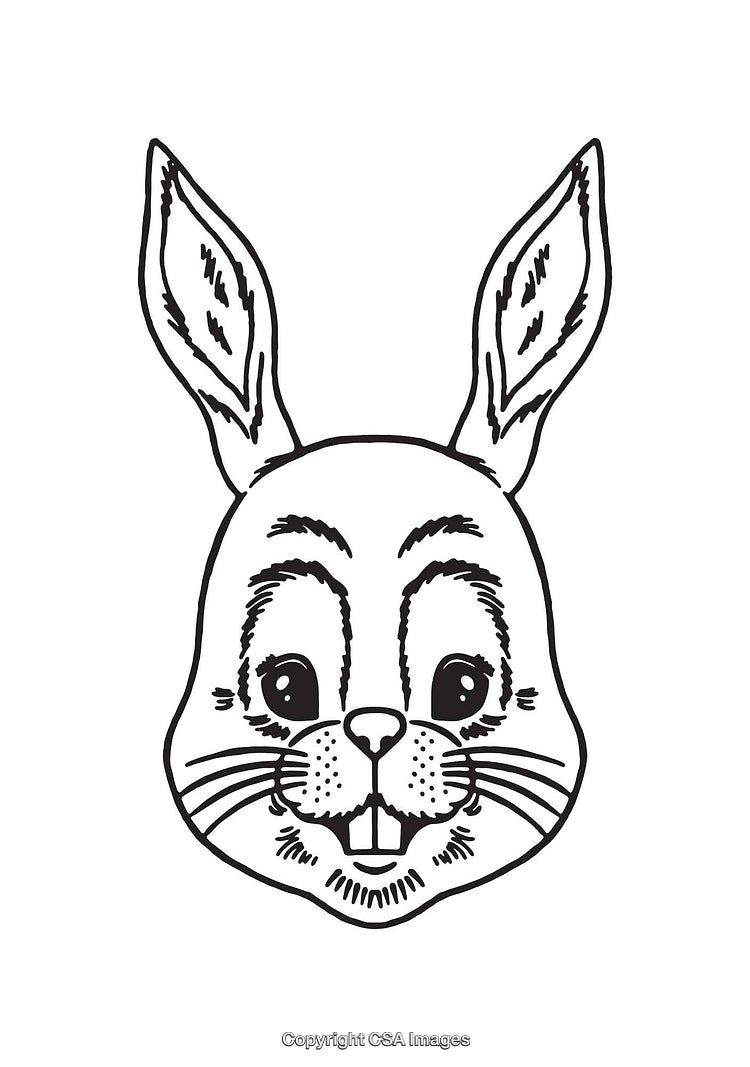 Black and White Line Art Illustration of a Cute Rabbit Head