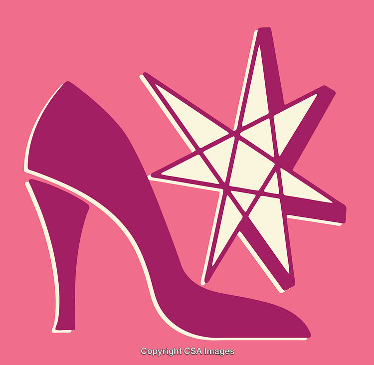 Stylish High Heel and Abstract Star in Vibrant Pink Line Art Illustration