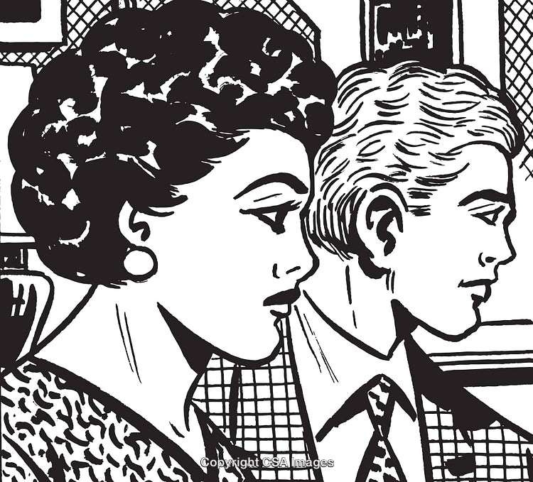 Retro Drawing of a Man and Woman in a Thoughtful Pose